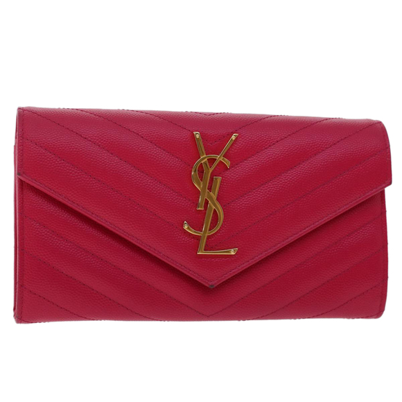 SAINT LAURENT V Stitch Wallet Leather Pink CFP372264 Auth am4748 - Picture 1 of 16